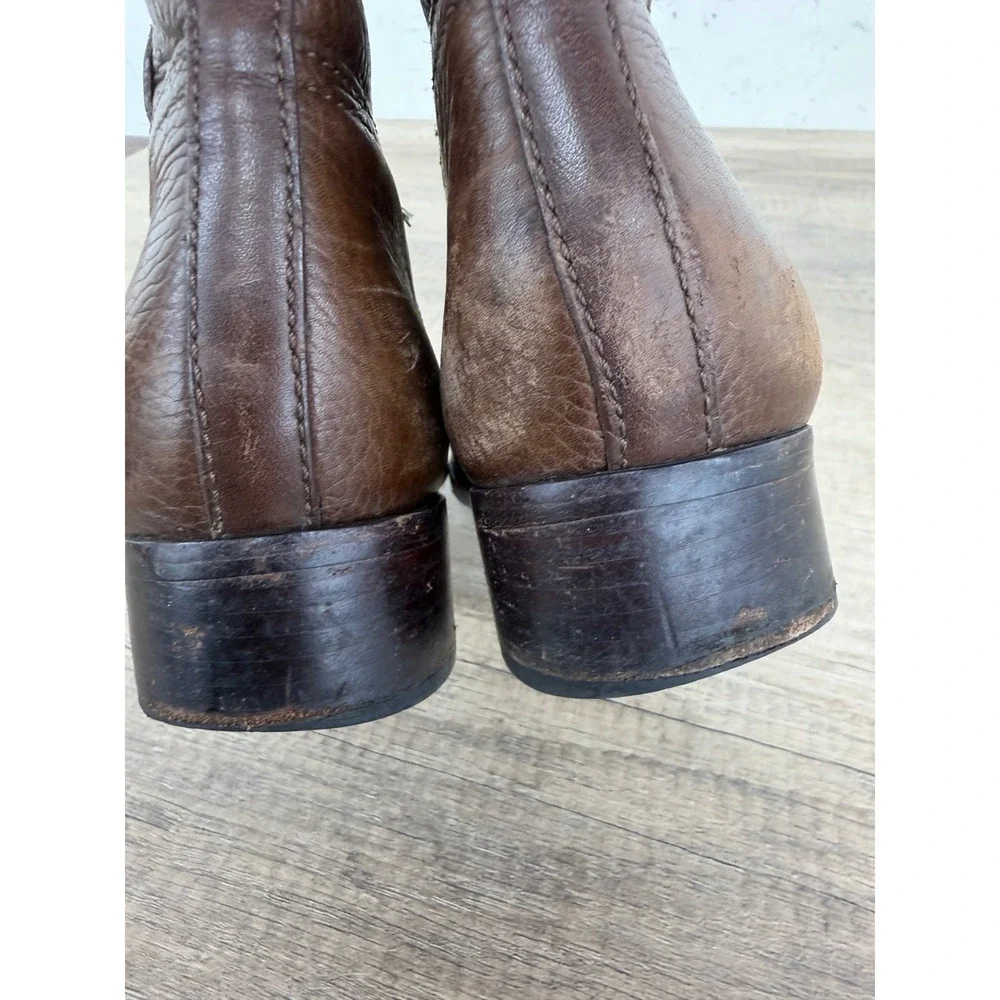 Tory Burch Brown Leather Riding Boots Gold Logo Knee High 8M F 12 55 31128374